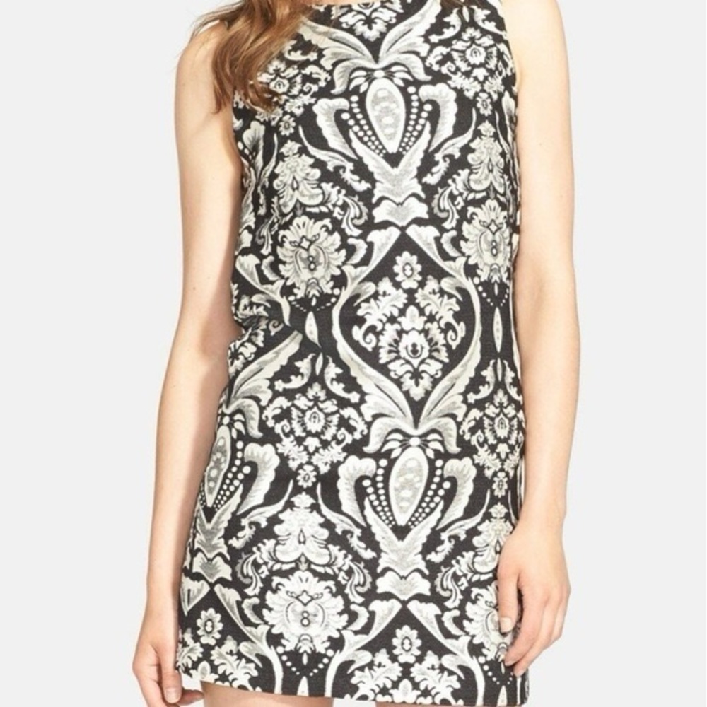 Alice + Olivia Clyde Black and White Damask Mini Dress, Size 4